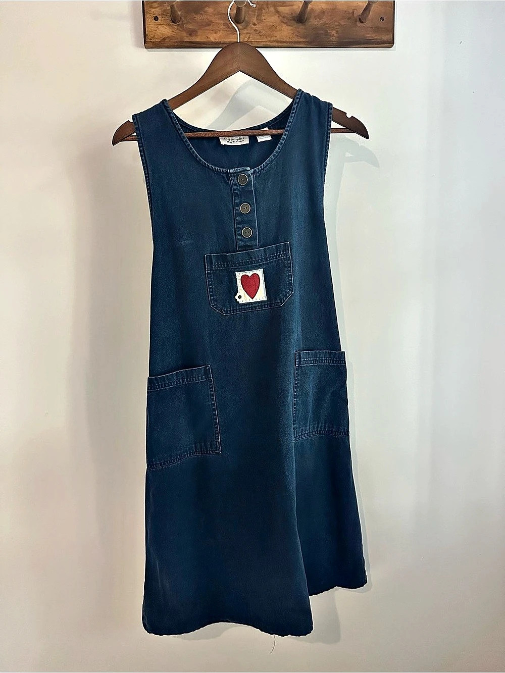Christopher & Banks Denim Jumper Dress Heart Pocket Utility Sleeveless